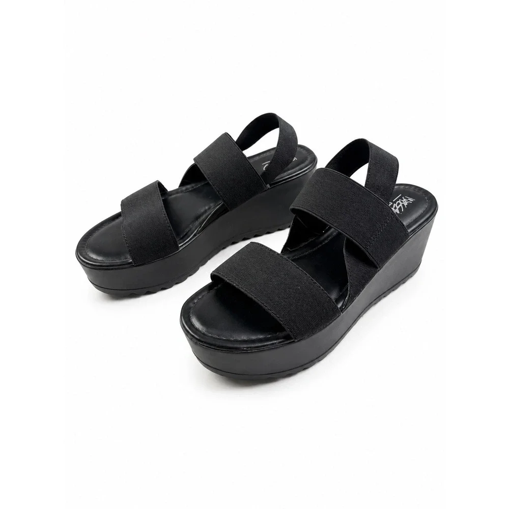 Mossimo Vintage Y2K Black Elastic Strap Platform Wedge Sandals Women's Size 7.5